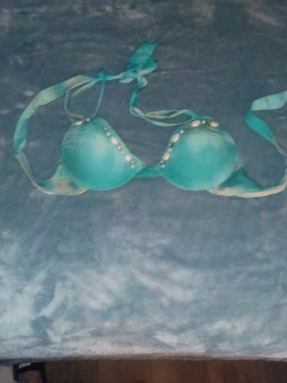 Teal Embellished Bikini Top